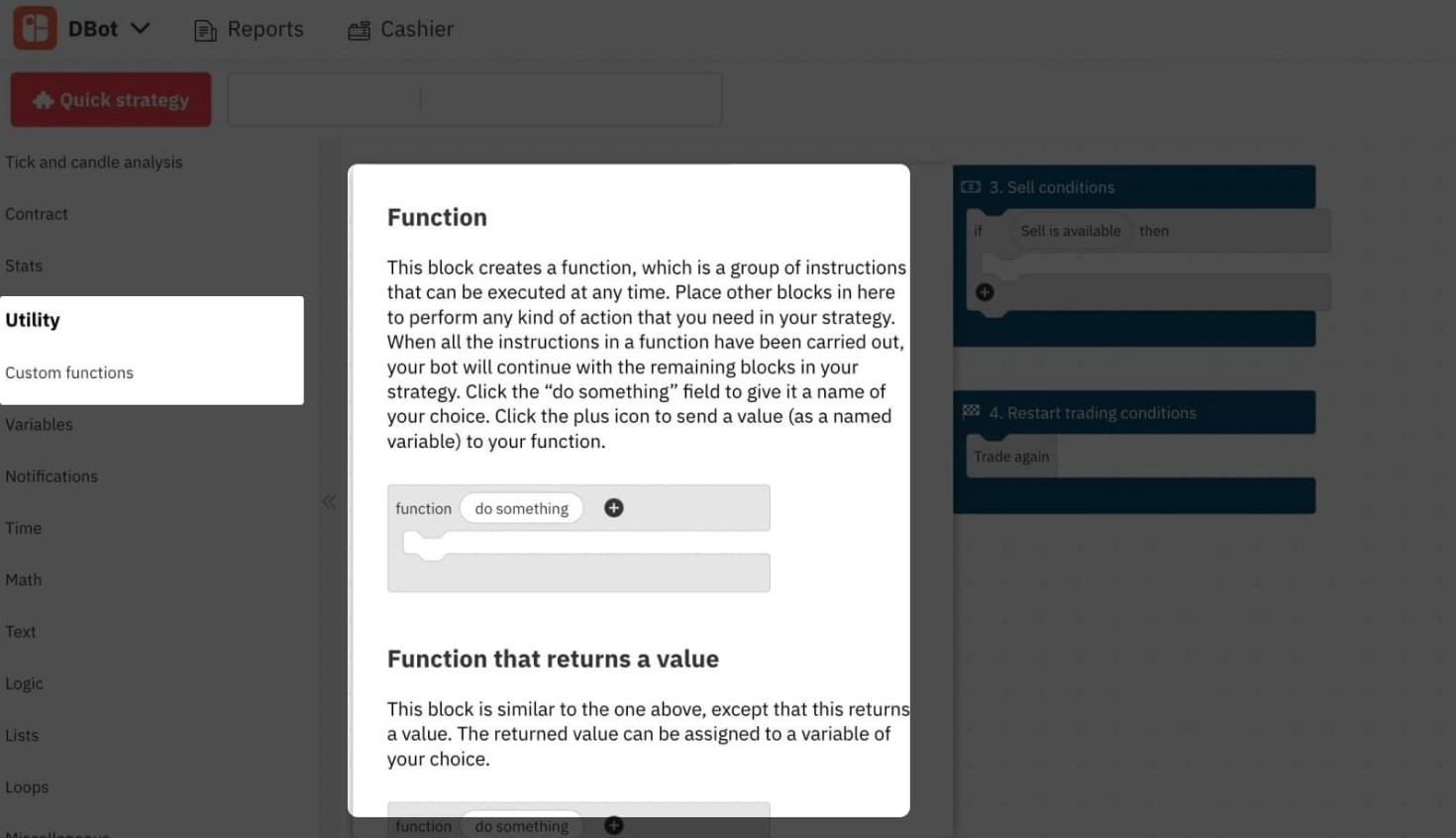 deiv dbot  Select the ‘Function’ block in the ‘Custom functions’ subtab