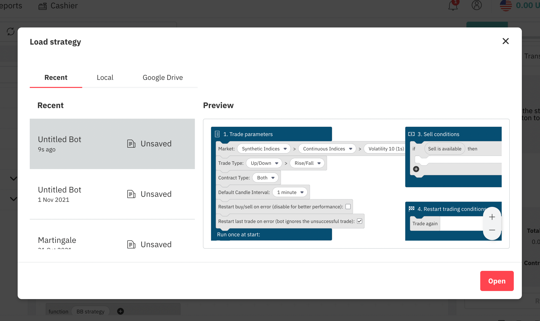 Save and load your strategy deriv dbot