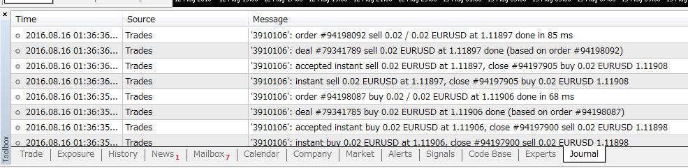 metatrader5 terminal toolbox journal actions history