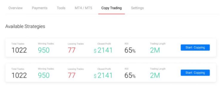 BDSwiss Forex Copy Trading System available strategies