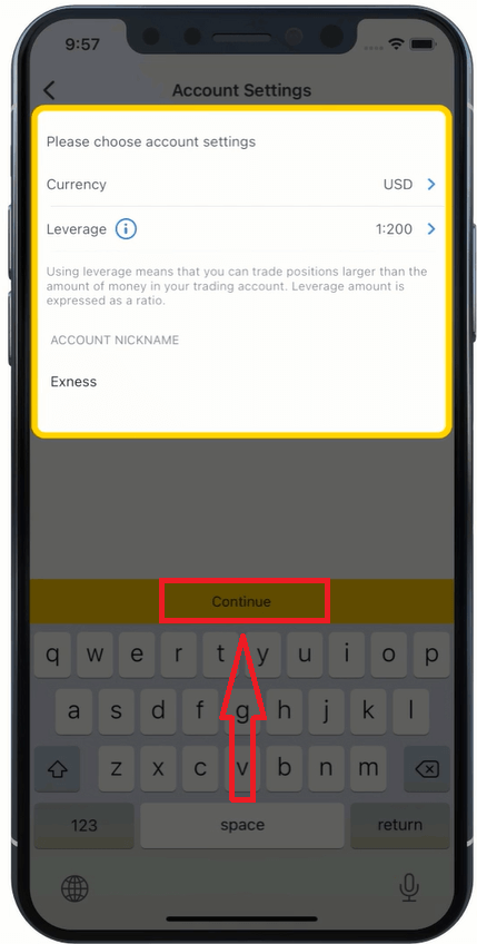 4. Set the account currency, leverage, and account nickname.