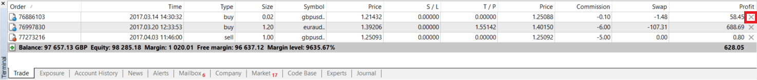 how to close an order on exness mt4