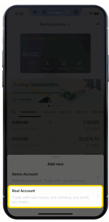 how to open real account on exness trader mobile app