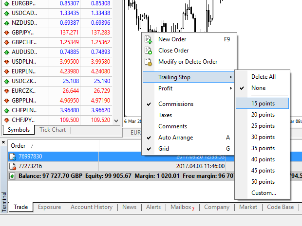 how to set trailing stop order