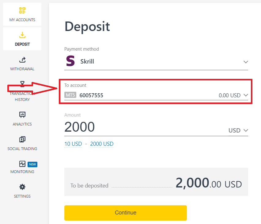 making a deposit to exness via online wallet