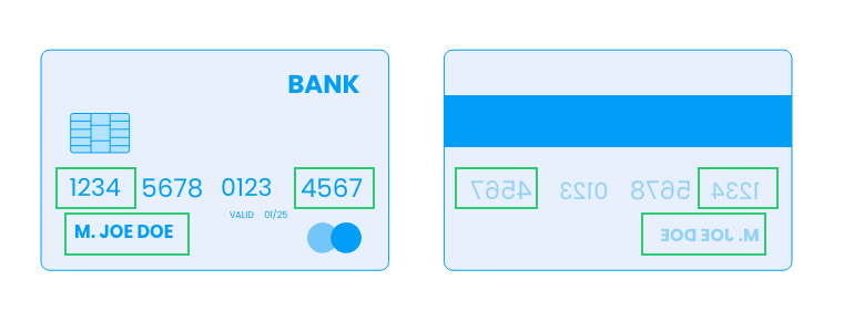 Photo of both sides of the credit debit card used for payment.