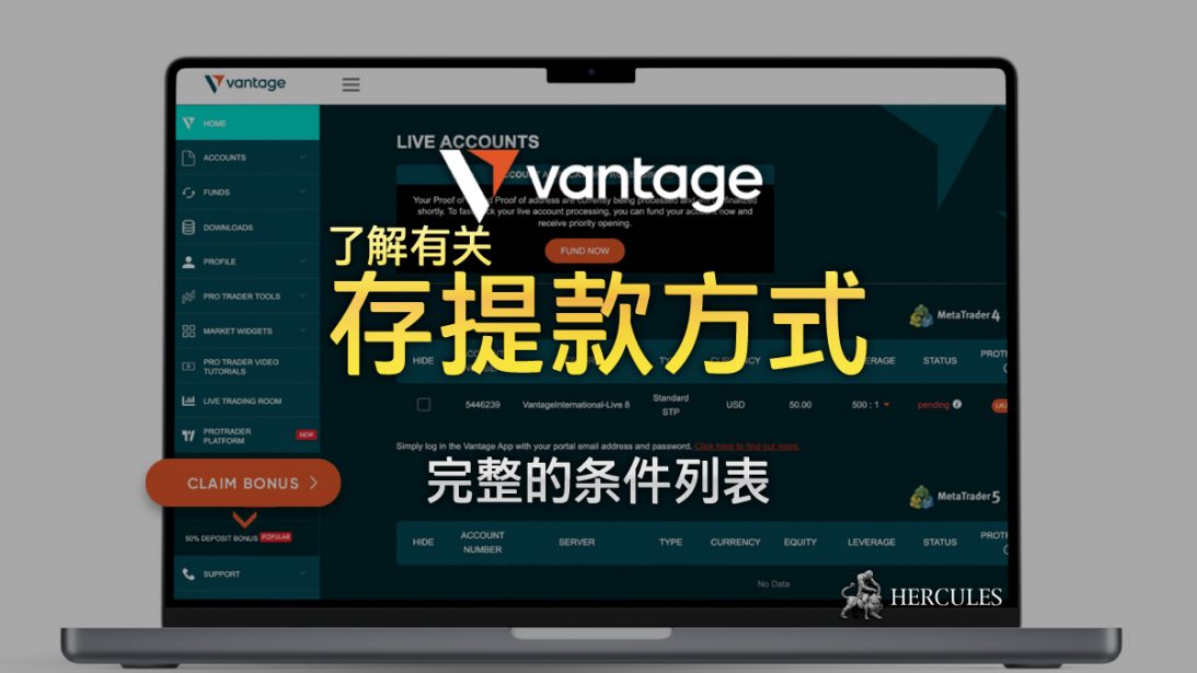 Vantage Markets 提供的存提款方式列表