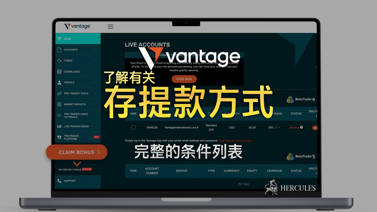 Vantage Markets - Vantage Markets 提供的存提款方式列表