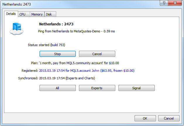 mt4 mt5 vps Details in its context menu. The information is presented in several tabs.