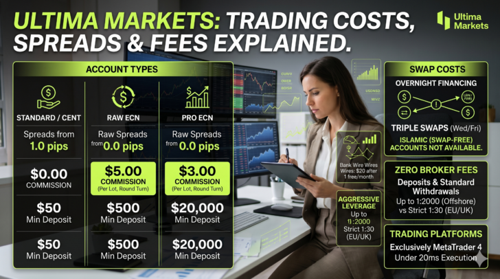 UltimaMarkets 报告：点差、隔夜利息成本、资金费及其他佣金