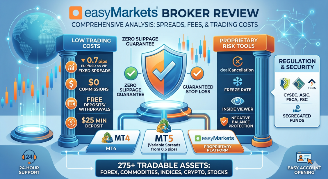 easyMarkets 报告：点差 (Spread)、隔夜利息 (Swap) 成本、融资费用和其他佣金