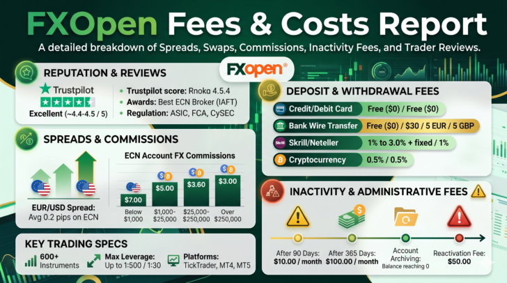 FXOpen 报告:点差 (Spread)、隔夜利息 (Swap) 成本、融资费 (Funding Fees) 及其他佣金 (Commissions)