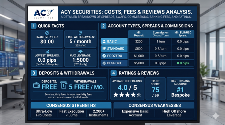 ACY Securities 报告:点差 (Spread)、库存费 (Swap Cost)、入金费用及其他佣金 (Commissions)